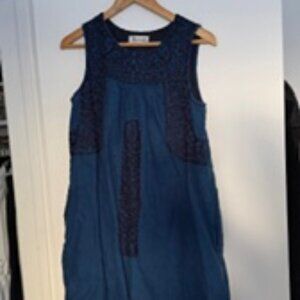 Madewell Indigo Linen Embroidered Mini Dress